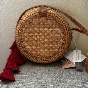 NWT Rattan bag with leather strap